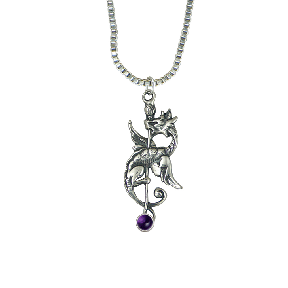 Sterling Silver Royal Dragon Pendant With Amethyst